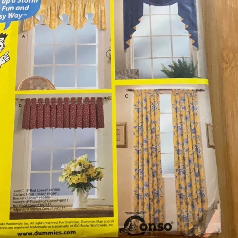 Vtg. Simplicity #9566 Window Treatments Sewing Patterns for Dummies One Size